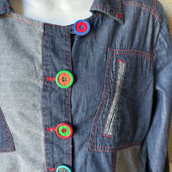 Coline Women’s XL Chambray Multicolor Collared Button Down Shirt Light Jacket - Picture 2 of 8